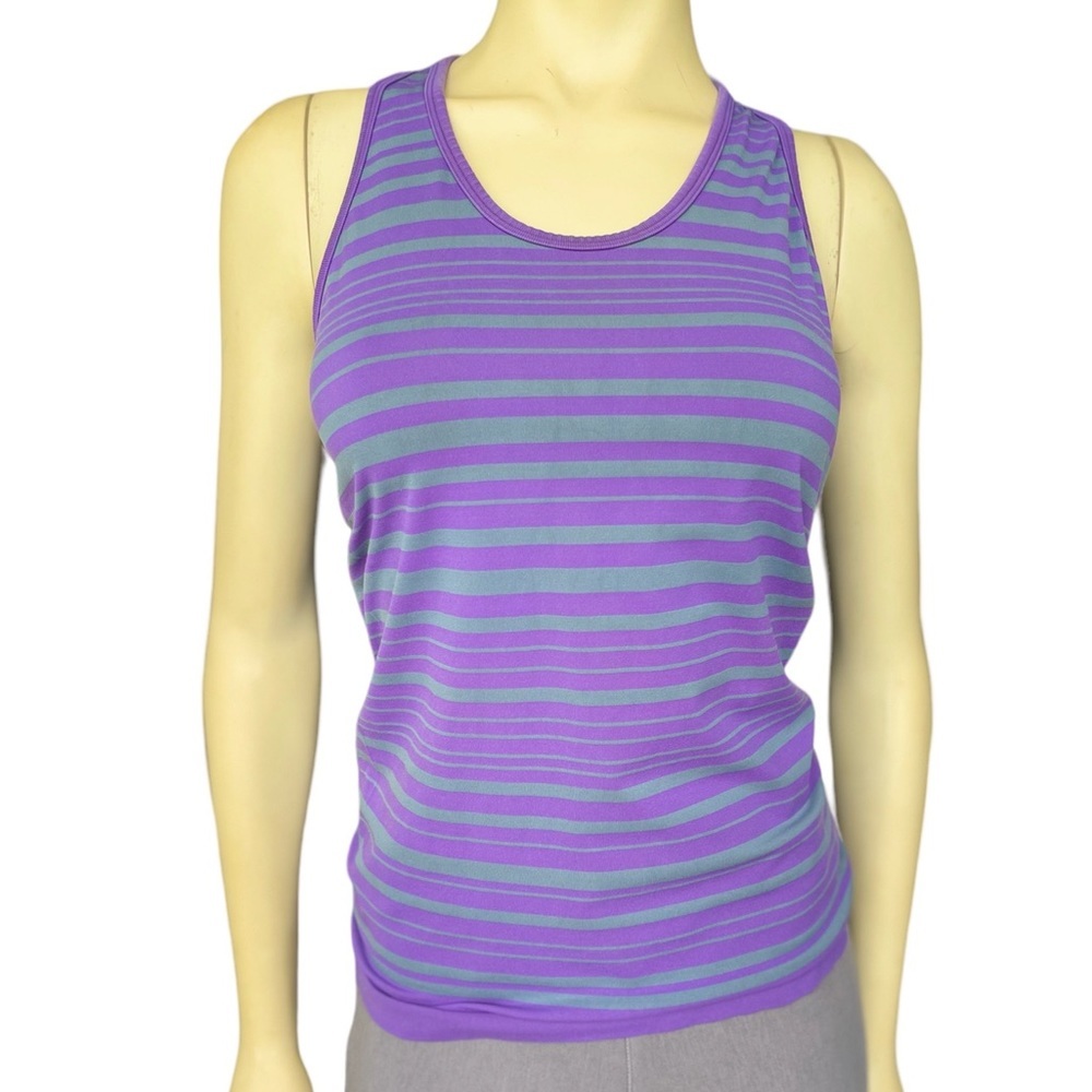 Athleta Gray Purple Striped Seamless Racerback Bra Tank Top